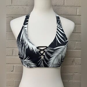 Athleta Black & White tropical print bikini top 34 B-C